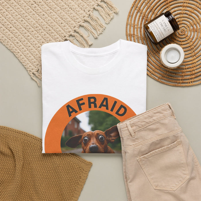 T‑Shirt — "Afraid But Trying" Dog Photo Graphic Tee