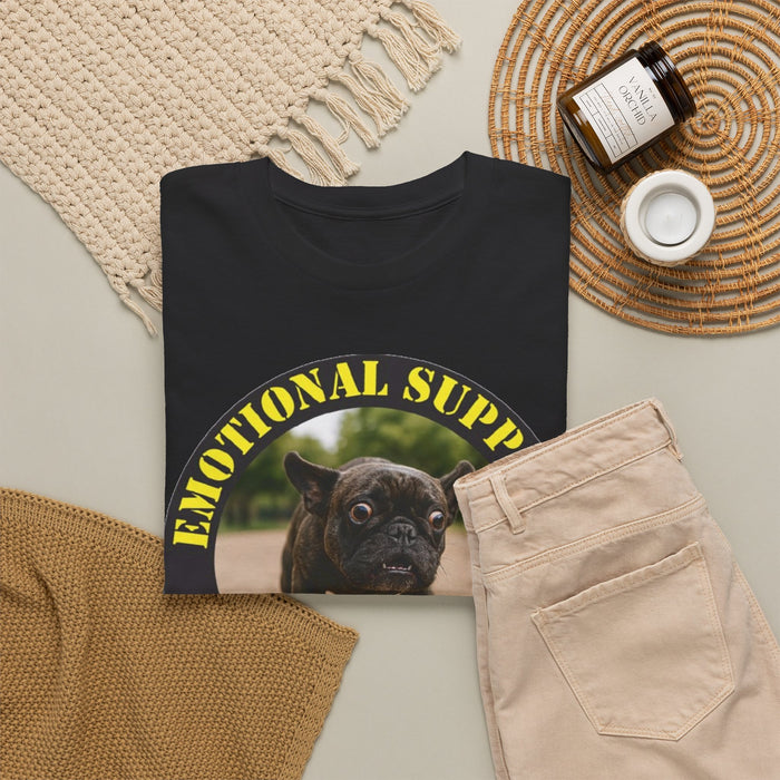 Emotional Support Human T-Shirt — Funny Pet Therapy Tee with Pug Photo