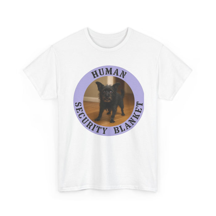 T-Shirt — "Human Security Blanket" Cute Black Dog Photo Tee