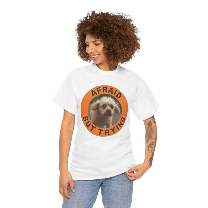 Afraid But Trying Tee — Cute Nervous Puppy Graphic T-Shirt