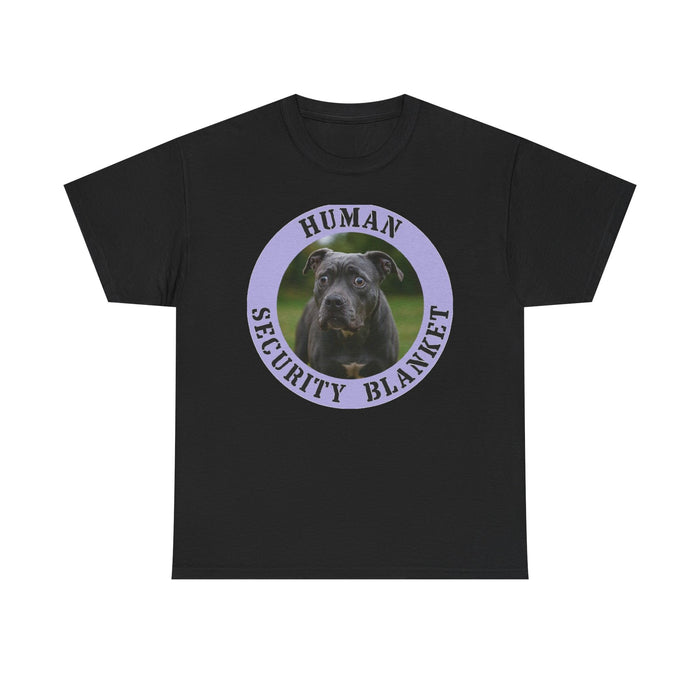 Pit Bull T-Shirt — "Human Security Blanket" Black Dog Photo Tee