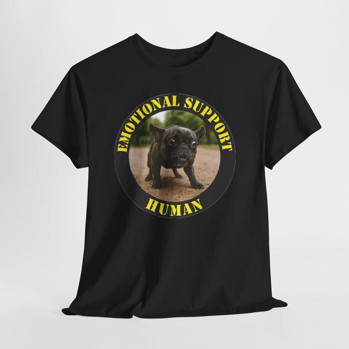 Emotional Support Human T-Shirt — Funny Pet Therapy Tee with Pug Photo