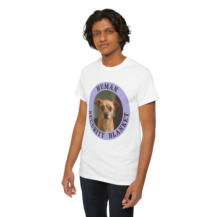 Human Security Blanket T-Shirt — Cute Dog Photo Graphic Tee