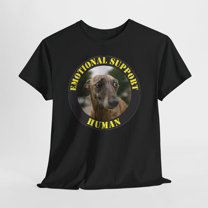 Emotional Support Human Tee — Cute Greyhound Photo Graphic Shirt