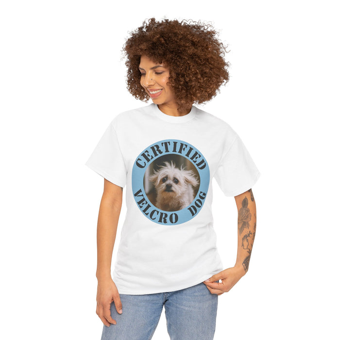 Certified Velcro Dog T‑Shirt — Funny Pet Lover Tee with Cute Dog Photo
