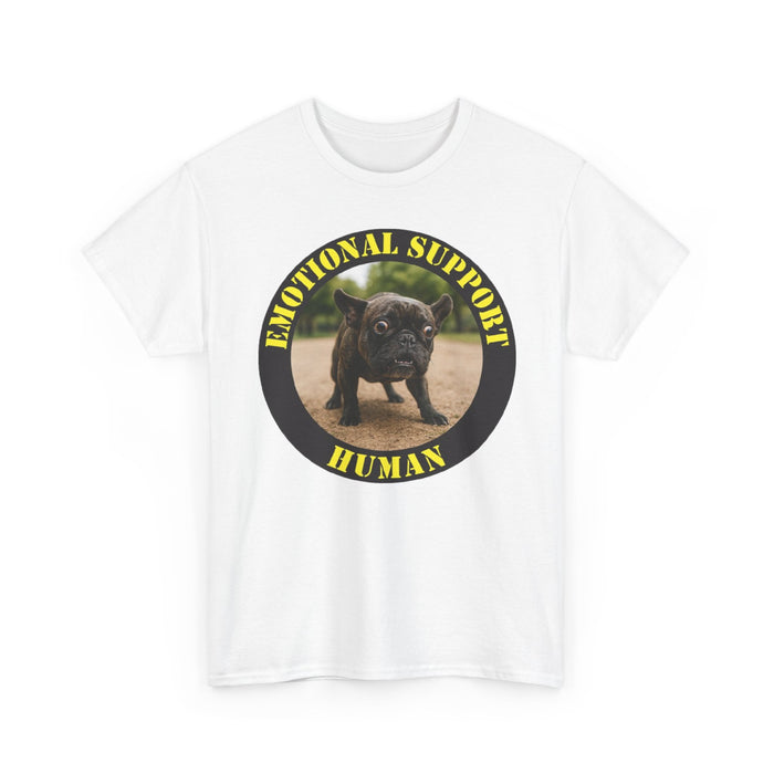 Emotional Support Human T-Shirt — Funny Pet Therapy Tee with Pug Photo