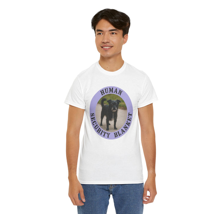 Human Security Blanket T-Shirt — Cute Black Dog Graphic Tee