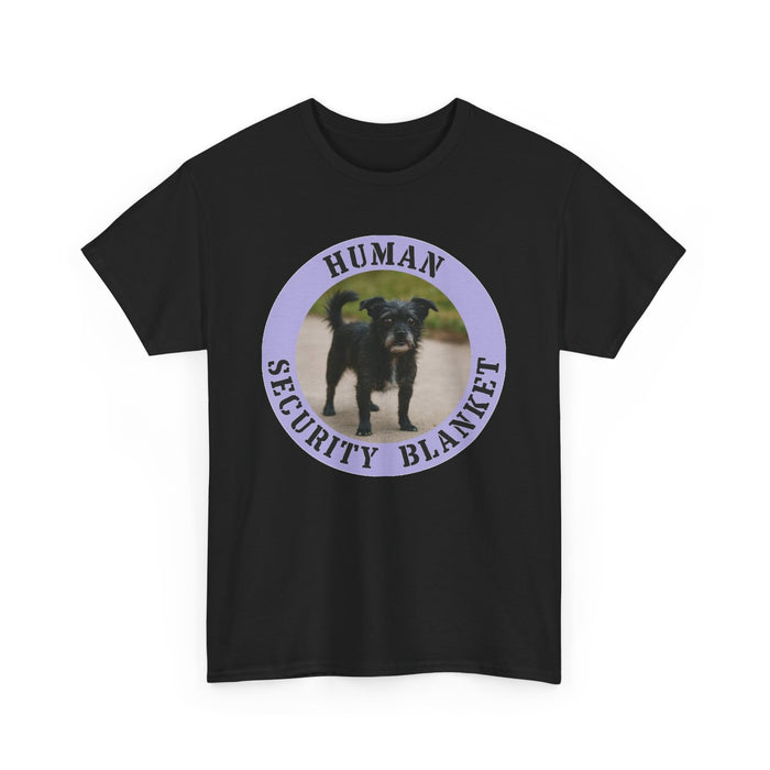 Human Security Blanket T-Shirt — Cute Black Dog Graphic Tee