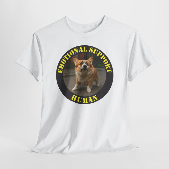 Emotional Support Human Tee — Corgi Patch Graphic T-Shirt