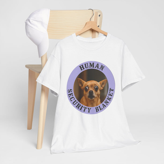 Human Security Blanket Tee — Cute Chihuahua Vintage Badge T‑Shirt