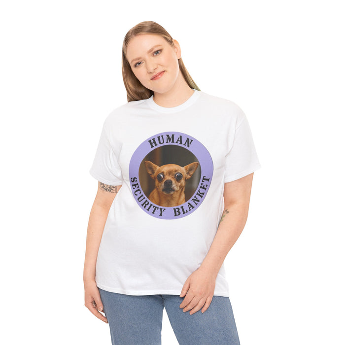 Human Security Blanket Tee — Cute Chihuahua Vintage Badge T‑Shirt