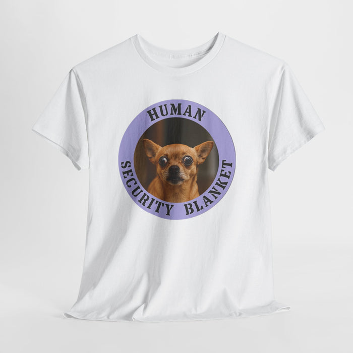 Human Security Blanket Tee — Cute Chihuahua Vintage Badge T‑Shirt