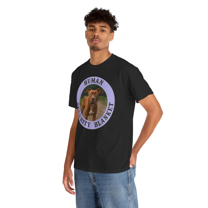 Pit Bull Human Security Blanket T-Shirt — Funny Dog Photo Tee for Dog Lovers