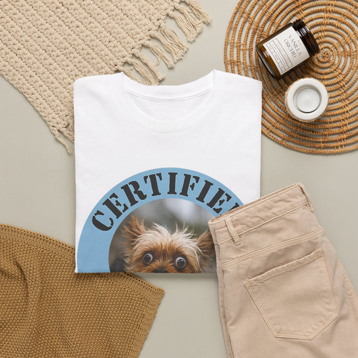 Certified Velcro Dog T‑Shirt — Funny Cute Yorkie Face Tee