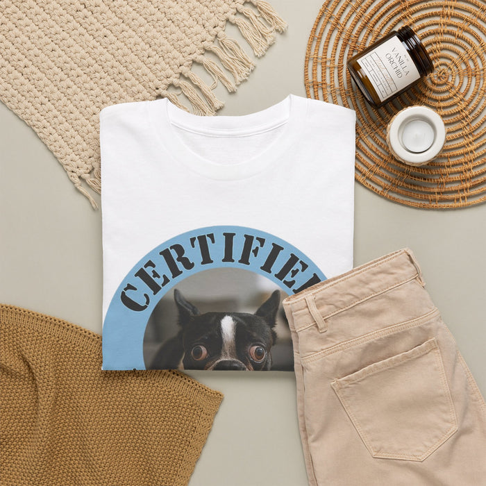 Certified Velcro Dog T‑Shirt — Funny Dog Mom/Dad Gift