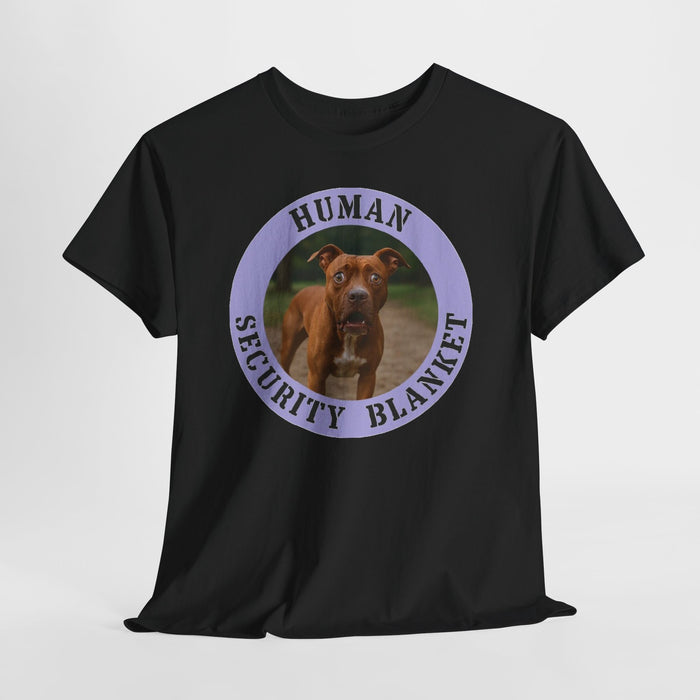 Pit Bull Human Security Blanket T-Shirt — Funny Dog Photo Tee for Dog Lovers