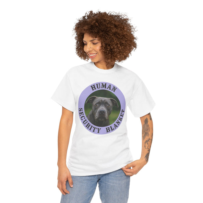 Pit Bull Human Security Blanket Dog Photo Tee — Funny Pet Lover T-Shirt