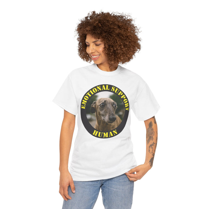Emotional Support Human Tee — Cute Greyhound Photo Graphic Shirt