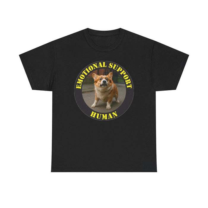 Emotional Support Human Tee — Corgi Patch Graphic T-Shirt