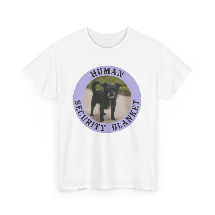 Human Security Blanket T-Shirt — Cute Black Dog Graphic Tee