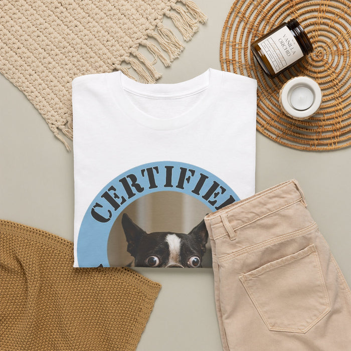 Certified Velcro Dog T‑Shirt — Funny Boston Terrier Pet Lover Tee