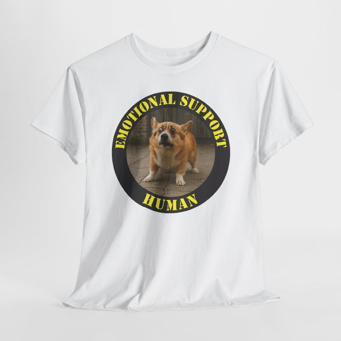 Emotional Support Human Tee — Funny Dog Circle Design
