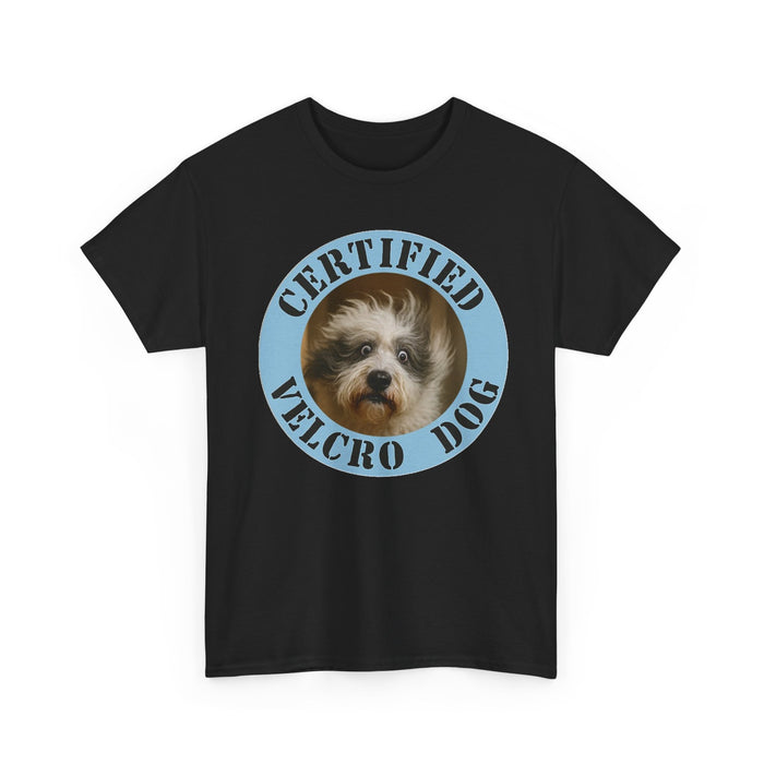 Certified Velcro Dog T‑Shirt — Funny Pet Lover Tee featuring Dog Portrait