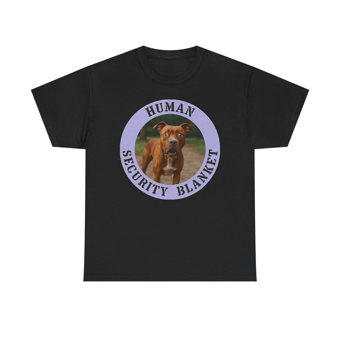 Pit Bull Human Security Blanket T-Shirt — Funny Dog Photo Tee for Dog Lovers
