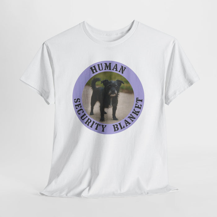 Human Security Blanket T-Shirt — Cute Black Dog Graphic Tee