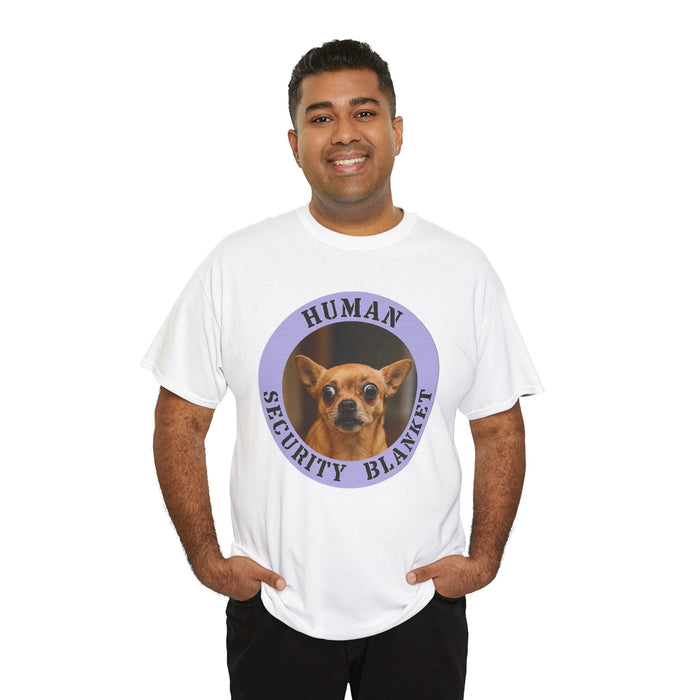 Human Security Blanket Tee — Cute Chihuahua Vintage Badge T‑Shirt