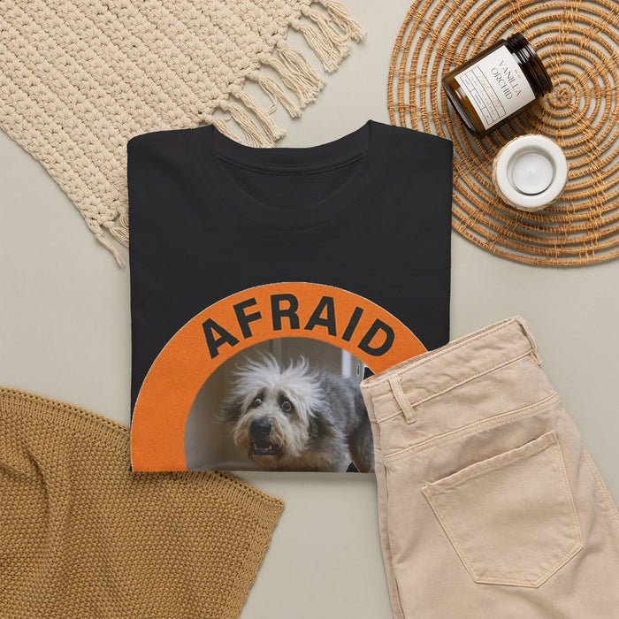 Afraid But Trying T‑Shirt — Cute Rescue Dog Motivational Old English Sheepdog Tee