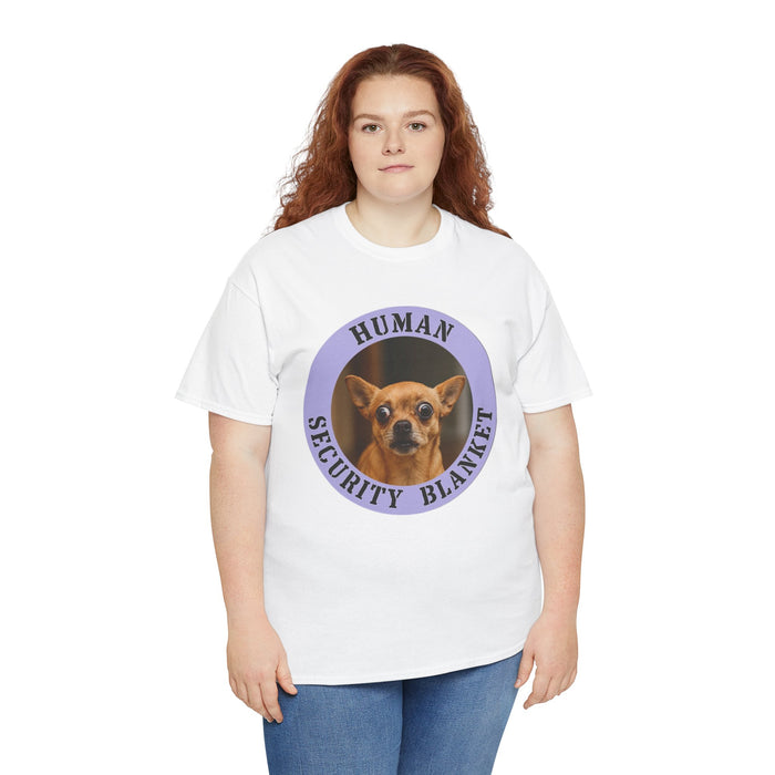 Human Security Blanket Tee — Cute Chihuahua Vintage Badge T‑Shirt
