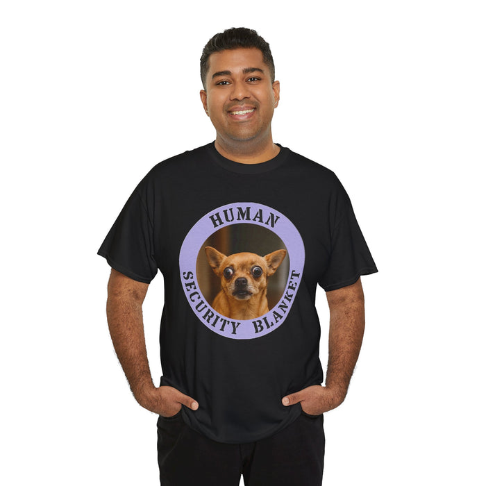 Human Security Blanket Tee — Cute Chihuahua Vintage Badge T‑Shirt