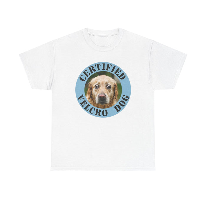 Certified Velcro Dog T‑Shirt – Funny Pet Lover Tee with Dog Face Badge