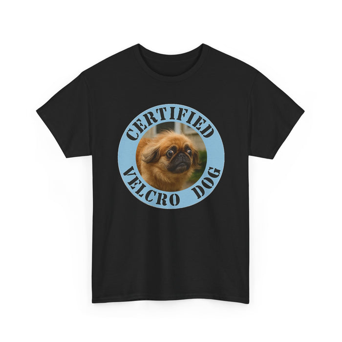 Certified Velcro Dog T‑Shirt — Funny Pug Badge Tee