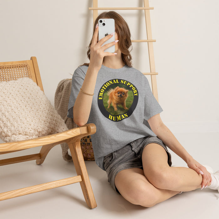Emotional Support Human T‑Shirt — Cute Pomeranian Dog Graphic Tee