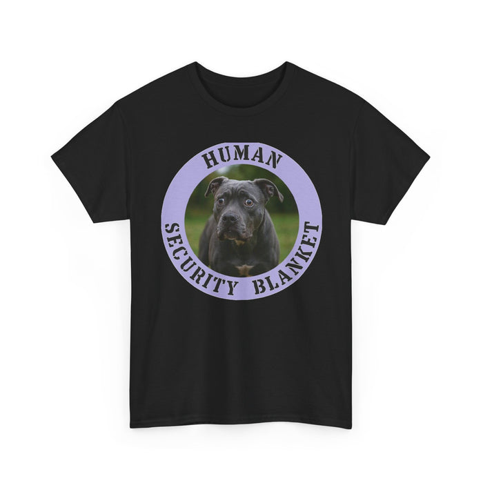 Pit Bull T-Shirt — "Human Security Blanket" Black Dog Photo Tee