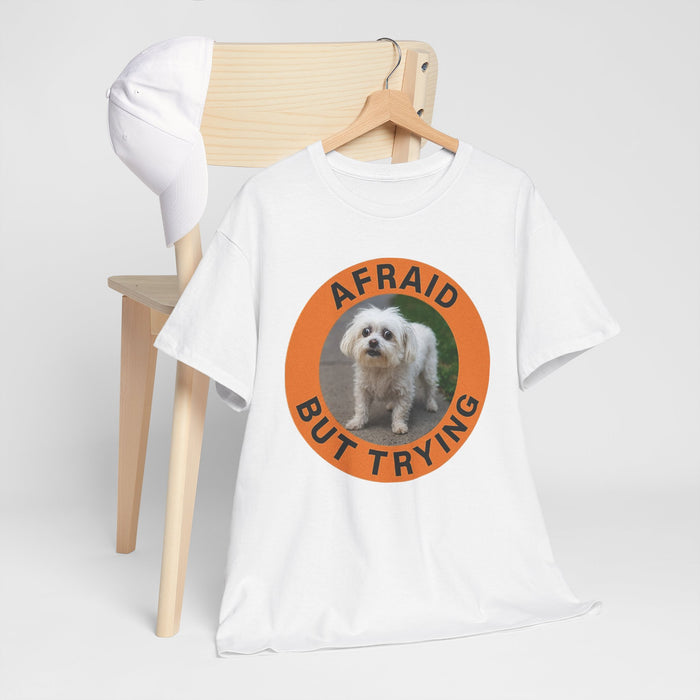 Afraid But Trying Tee — Cute Nervous Dog Graphic T-Shirt