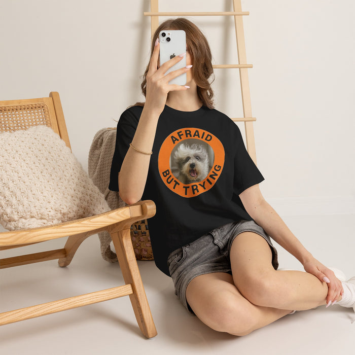 Afraid But Trying Dog Tee - Cute Encouragement Old English Sheepdog T-Shirt