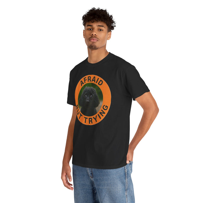 Afraid But Trying T‑Shirt — Cute Nervous Poodle Graphic Tee