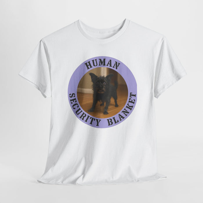 T-Shirt — "Human Security Blanket" Cute Black Dog Photo Tee