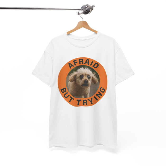Afraid But Trying Tee — Cute Nervous Puppy Graphic T-Shirt