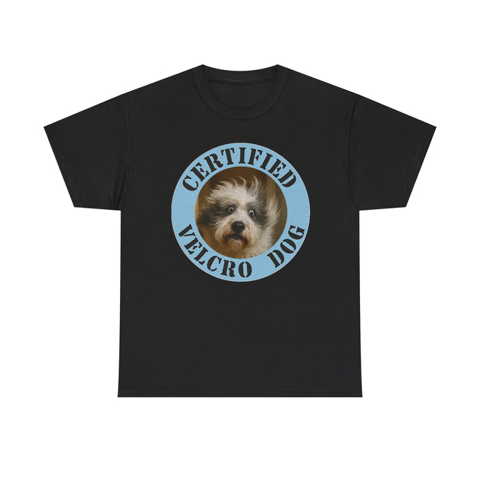 Certified Velcro Dog T‑Shirt — Funny Pet Lover Tee featuring Dog Portrait