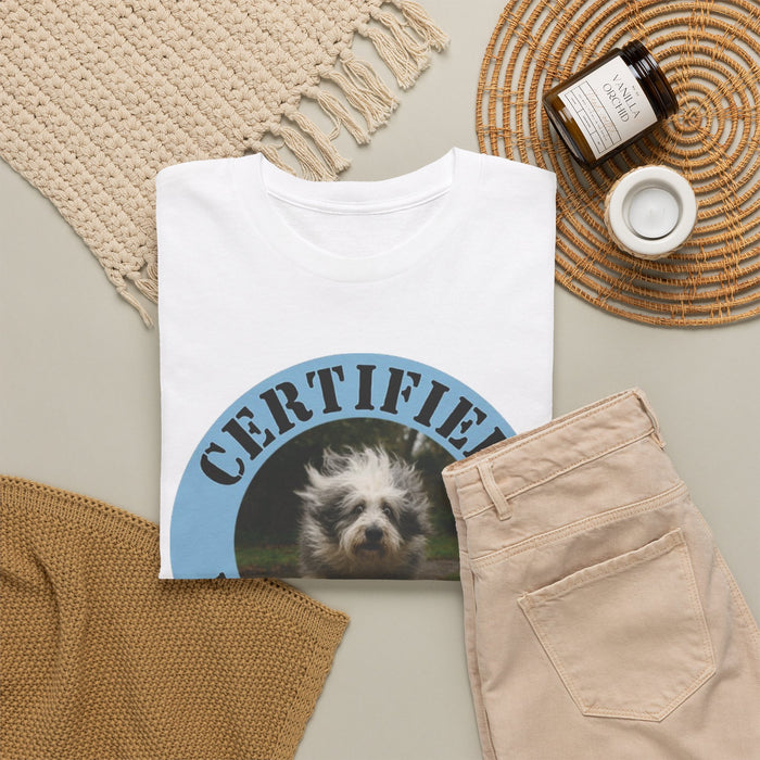 Certified Velcro Dog T-Shirt — Funny Pet Lover Tee with Puppy Photo
