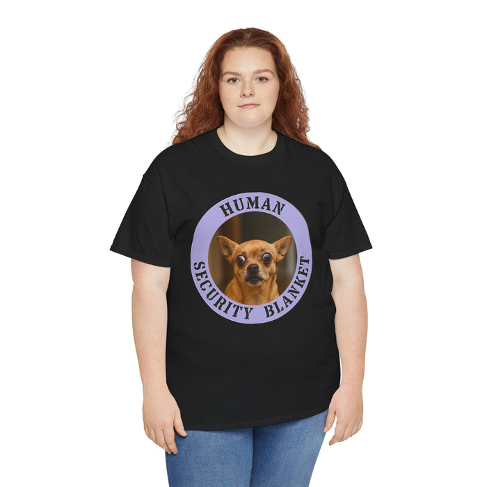 Human Security Blanket Tee — Cute Chihuahua Vintage Badge T‑Shirt