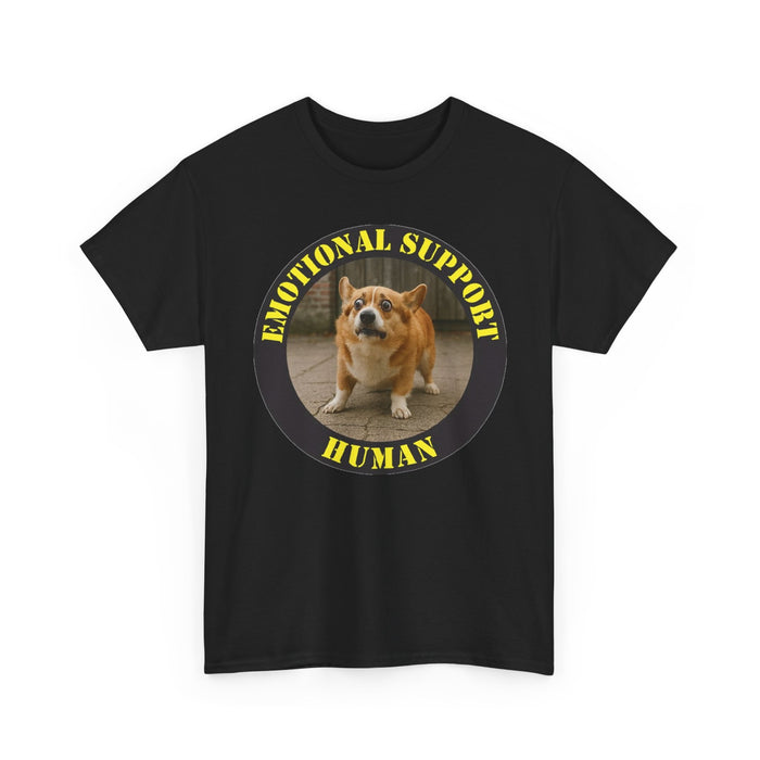 Emotional Support Human Tee — Funny Dog Circle Design