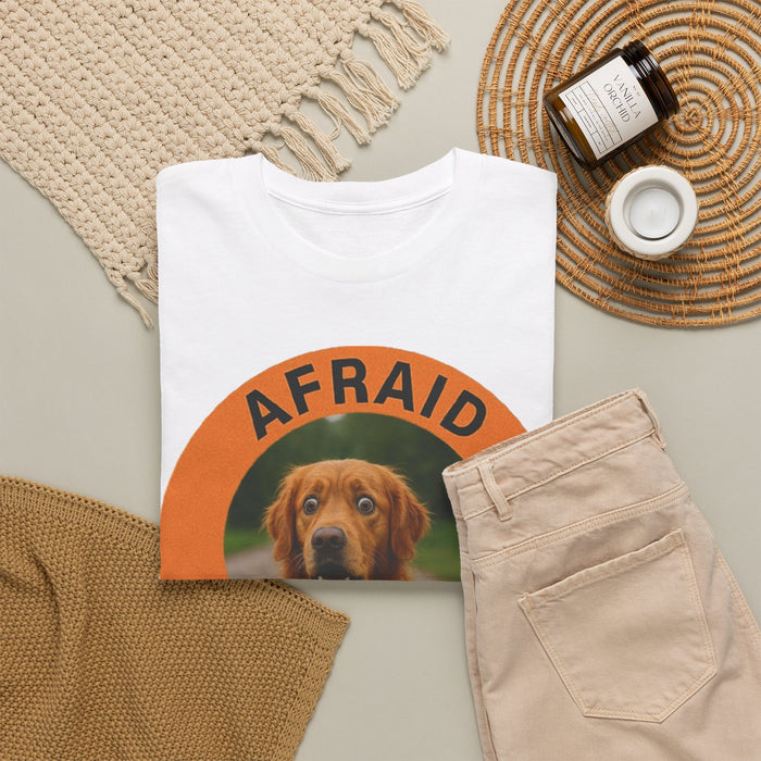 Golden Retriever T-Shirt — "Afraid But Trying" Dog Photo Graphic Tee