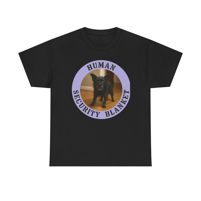 T-Shirt — "Human Security Blanket" Cute Black Dog Photo Tee