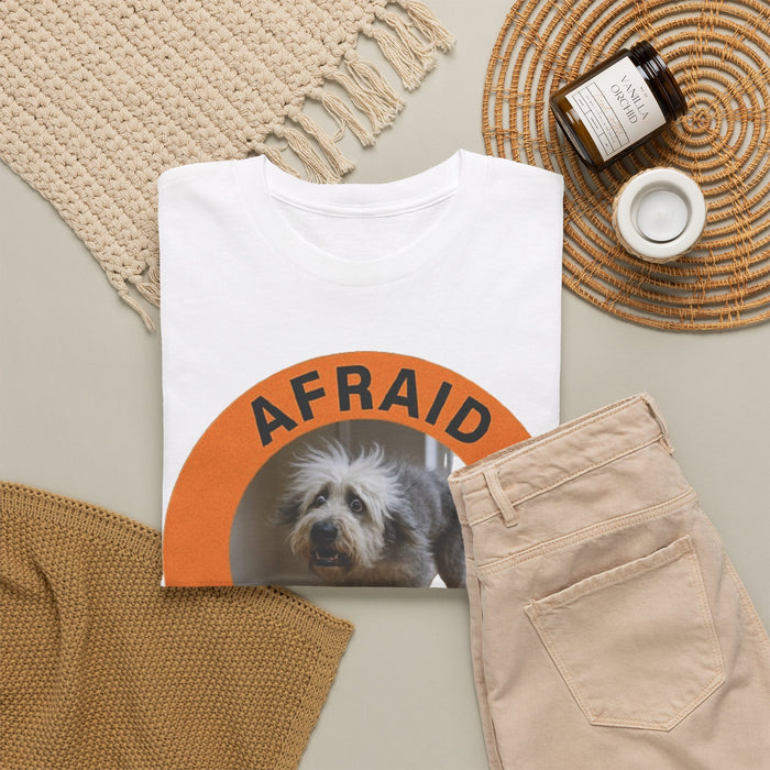 Afraid But Trying T‑Shirt — Cute Rescue Dog Motivational Old English Sheepdog Tee