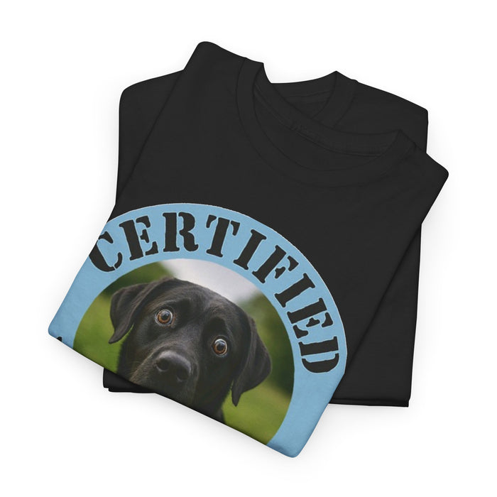 Labrador retriever Certified Velcro Dog T‑Shirt — Funny Black Lab Pet Owner Tee